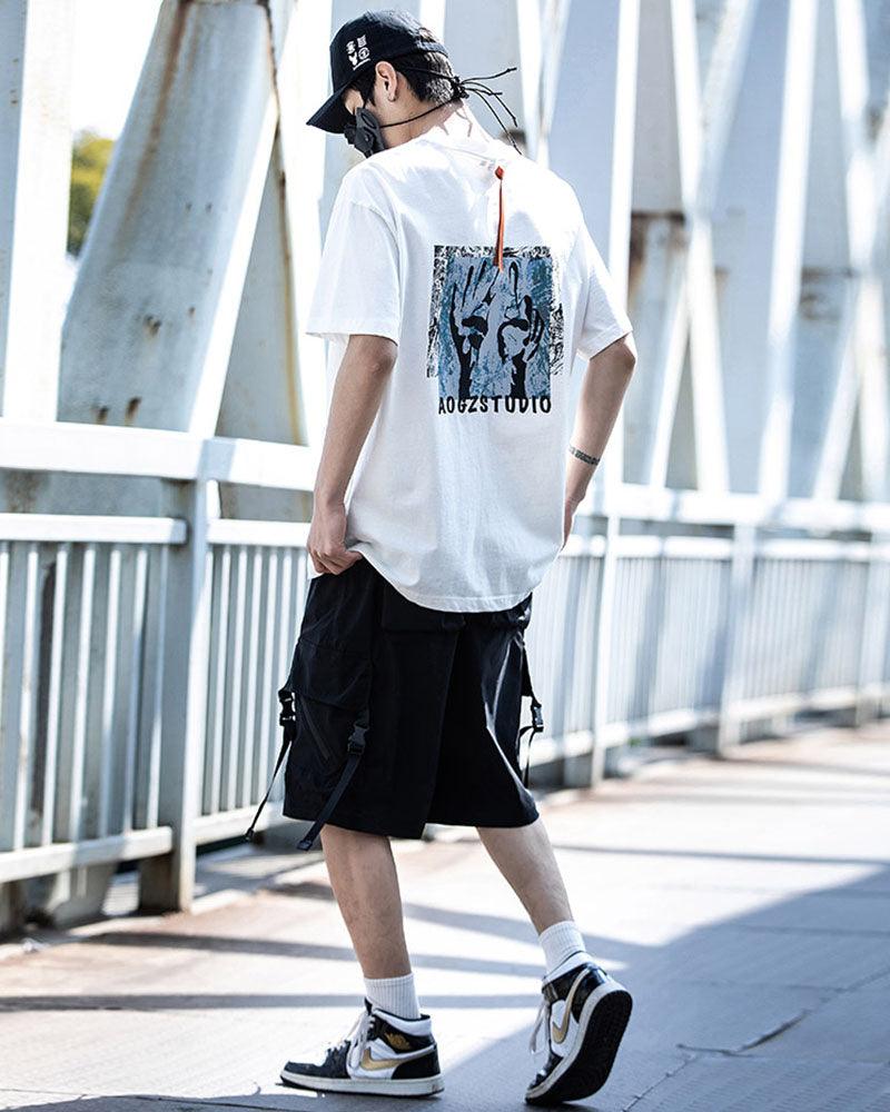Streetwear Ribbon Multi-Pocket Cargo Shorts