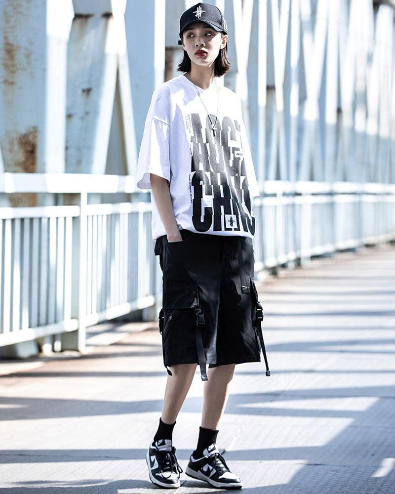 Streetwear Ribbon Multi-Pocket Cargo Shorts