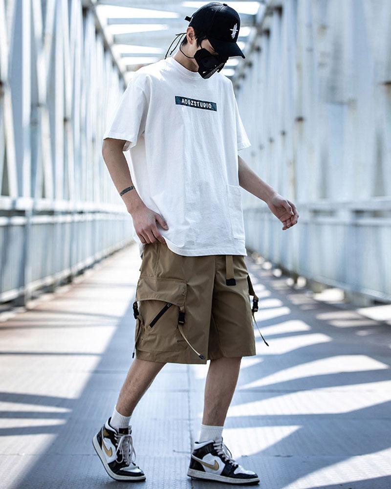 Streetwear Ribbon Multi-Pocket Cargo Shorts