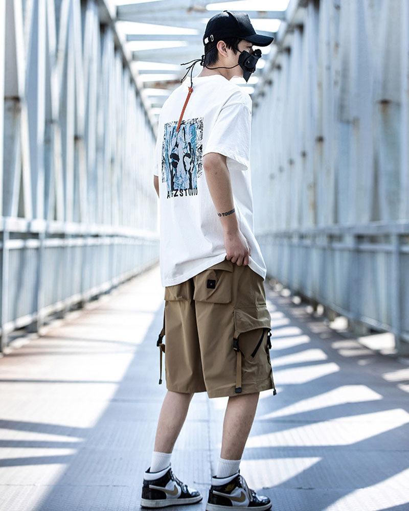 Streetwear Ribbon Multi-Pocket Cargo Shorts