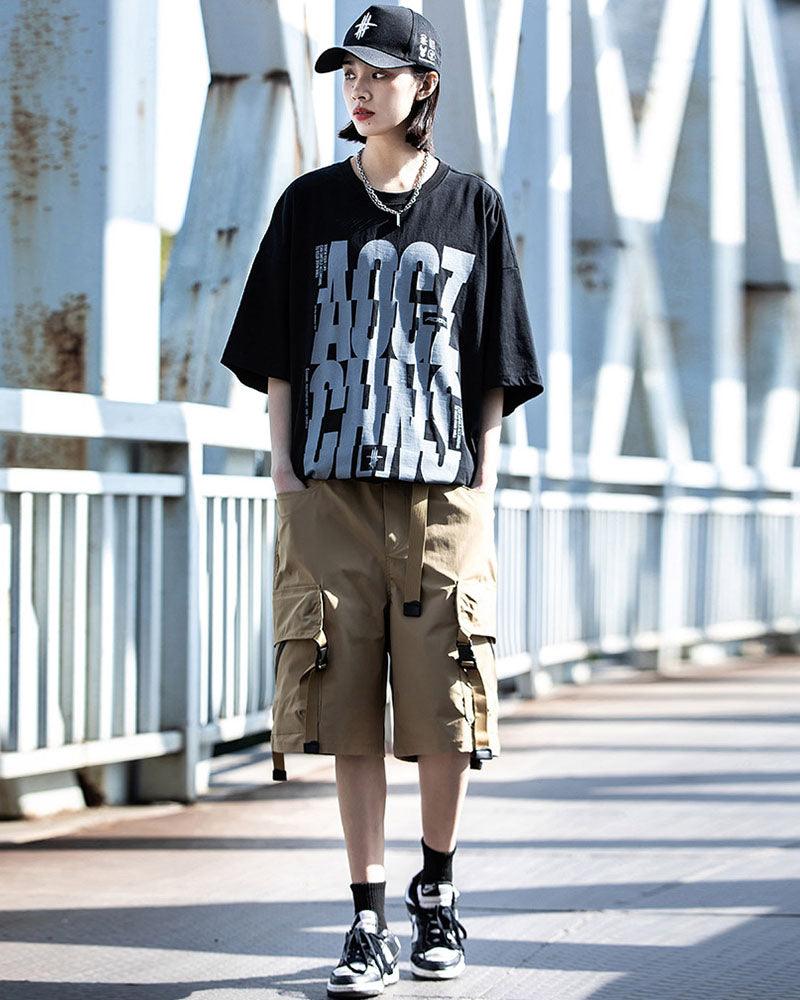 Streetwear Ribbon Multi-Pocket Cargo Shorts