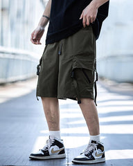 Streetwear Ribbon Multi-Pocket Cargo Shorts