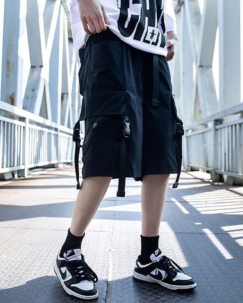 Streetwear Ribbon Multi-Pocket Cargo Shorts