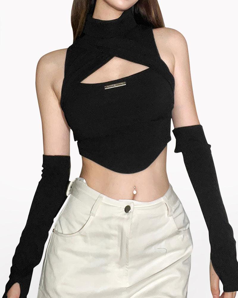Turtleneck Cutout Top
