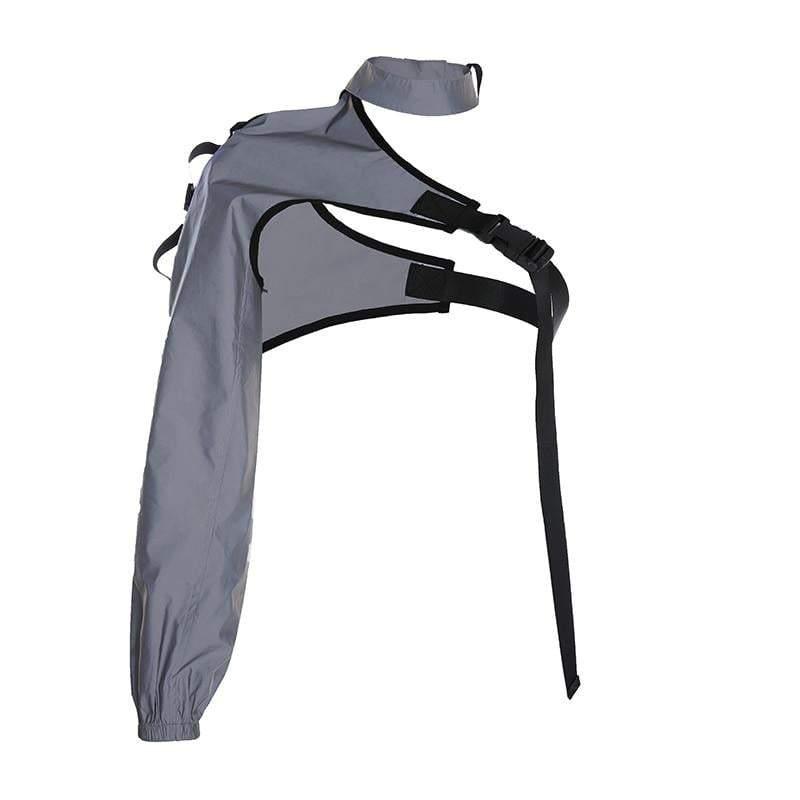 One Shoulder Sleeve Reflective Buckle Top