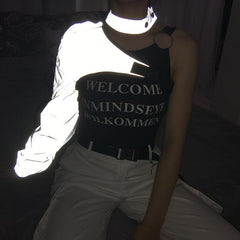 One Shoulder Sleeve Reflective Buckle Top